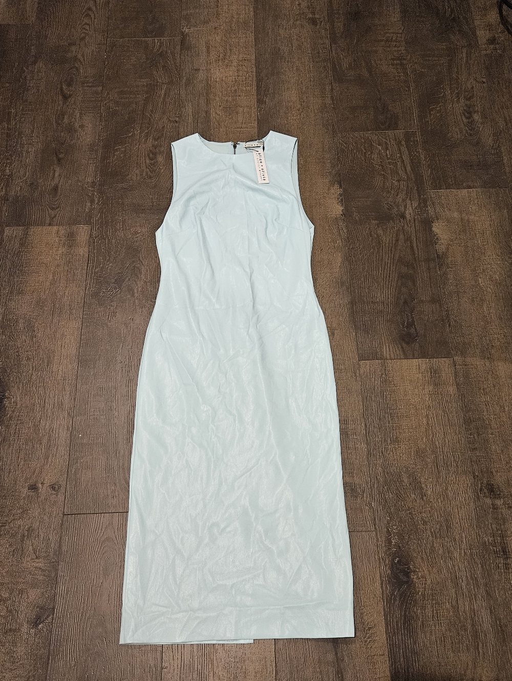 Alice + Olivia DELORA VEGAN LEATHER SLEEVELESS MIDI DRESS Color Julep